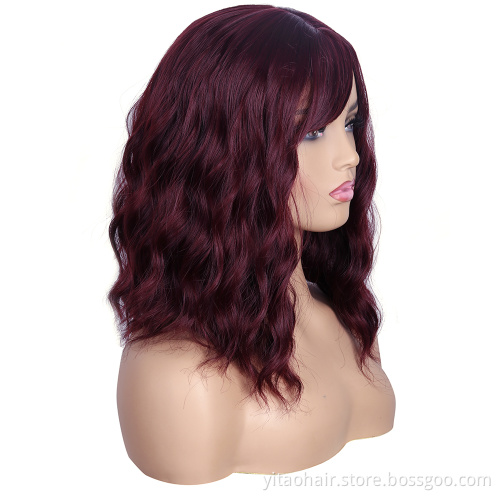 Wholesale Wavy Bob Wigs with Bangs for Women Short Colored Synthetic Hair Wigs Shoulder Length Pastel Bob Synthetic Cosplay Wig